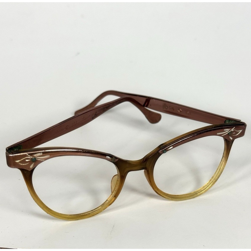Vintage Metallic Rose Gold Cat Eyeglass Frames Women's 1950s Rockabilly Pinup